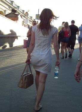 Candid asses in panties visible through dresses